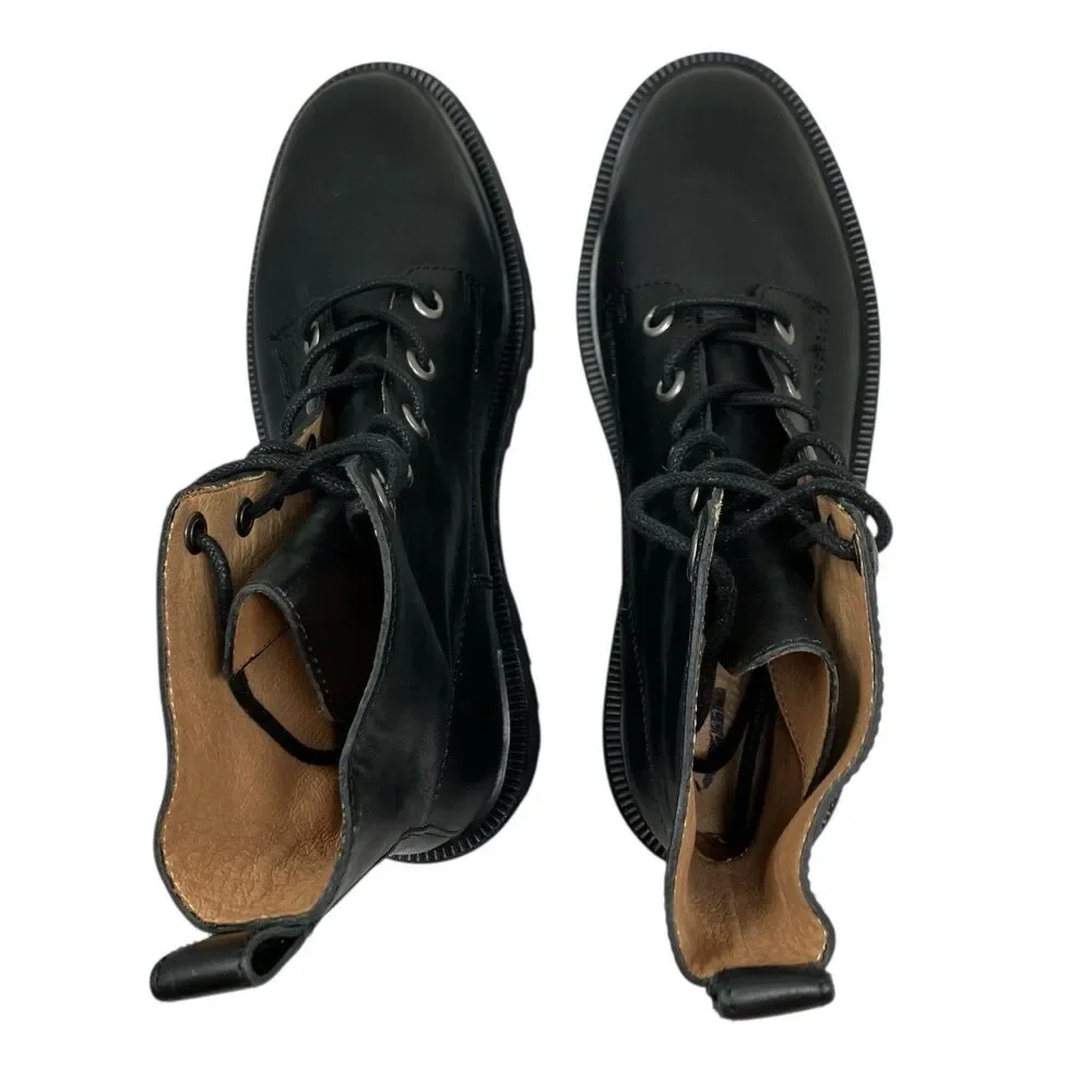 Madewell Black Leather The Shelton Lace-Up Combat Boots Moto New NG667 Womens 7‎